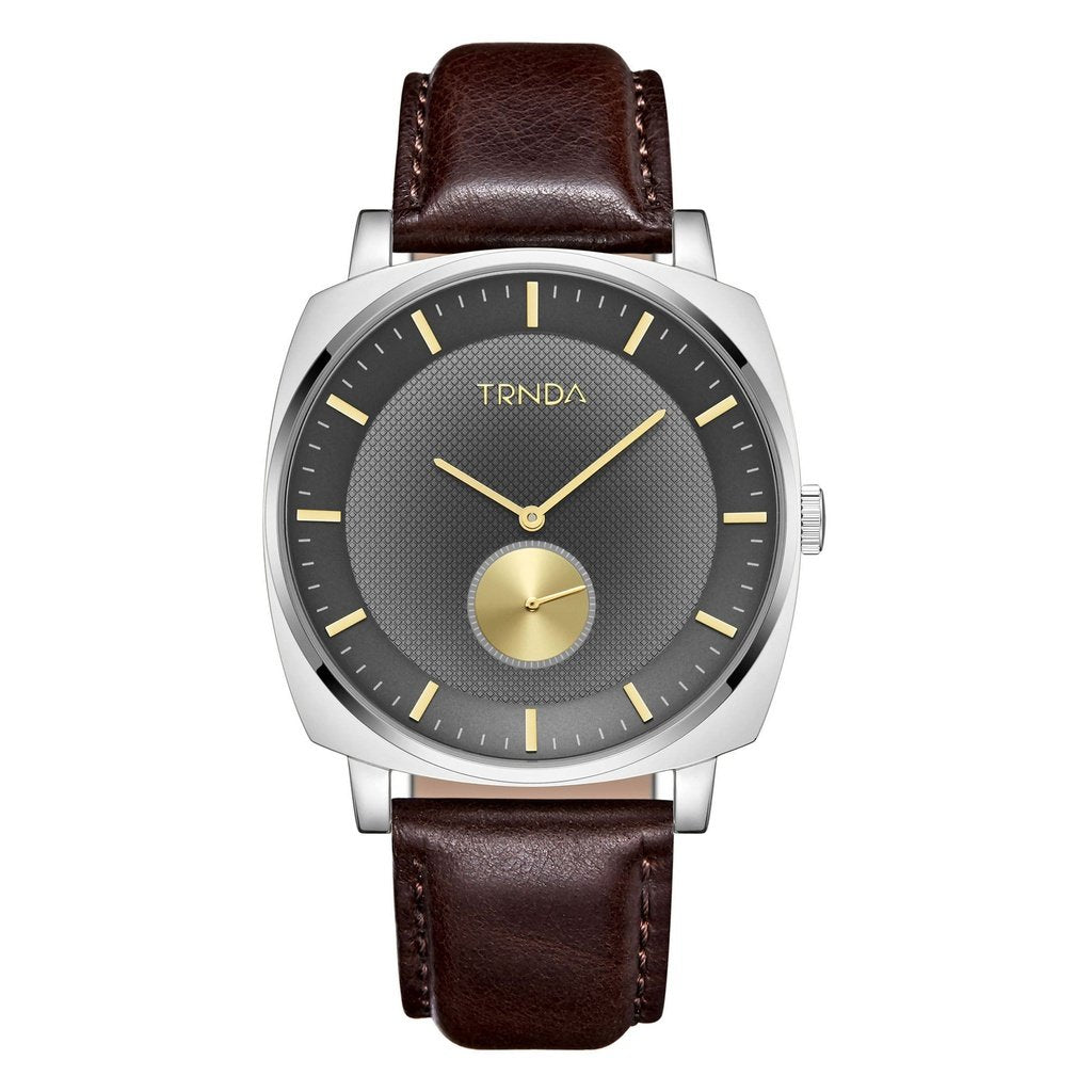 Trnda Men's Stainless Steel Watch, Brown Leather Band | Trn-Ss45-Br