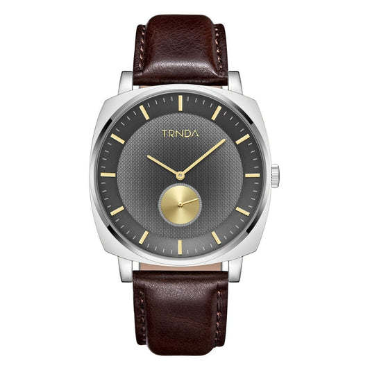 Trnda Men's Stainless Steel Watch, Brown Leather Band | Trn-Ss45-Br