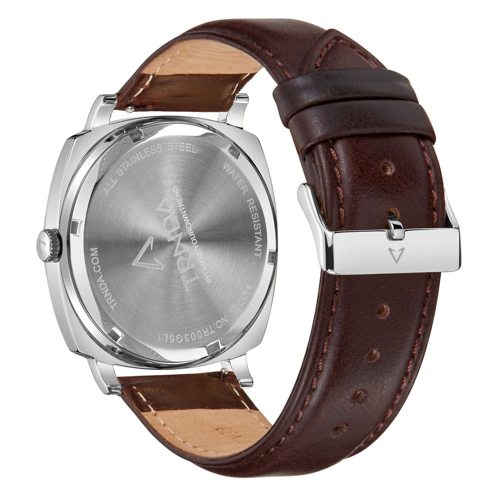 Trnda Men's Stainless Steel Watch, Brown Leather Band | Trn-Ss45-Br