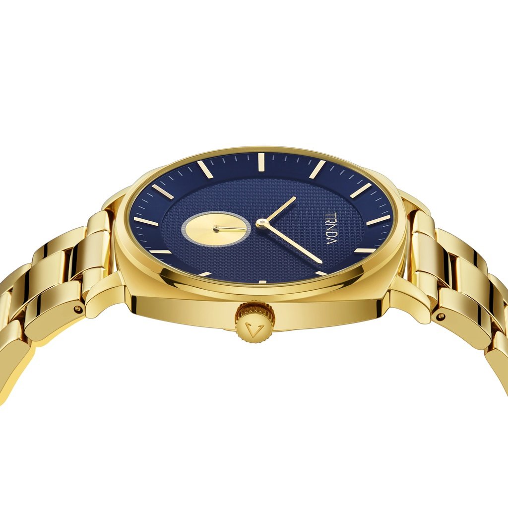 Trnda Men's Gold Stainless Steel Watch, Blue Dial | Tr45gdb