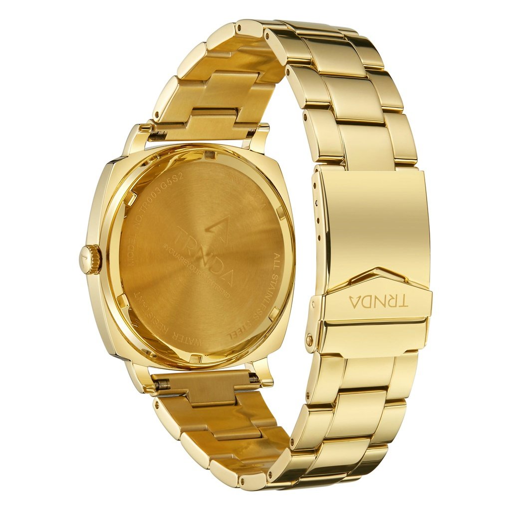 Trnda Men's Gold Stainless Steel Watch, Blue Dial | Tr45gdb