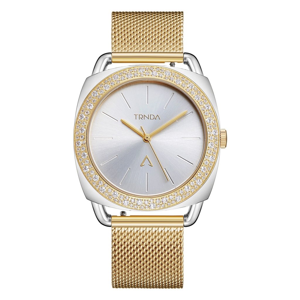 Trnda Women's Stainless Steel Gold Mesh Watch, Silver Dial | Trnda-35.8