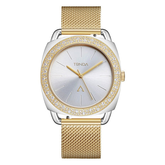 Trnda Women's Stainless Steel Gold Mesh Watch, Silver Dial | Trnda-35.8