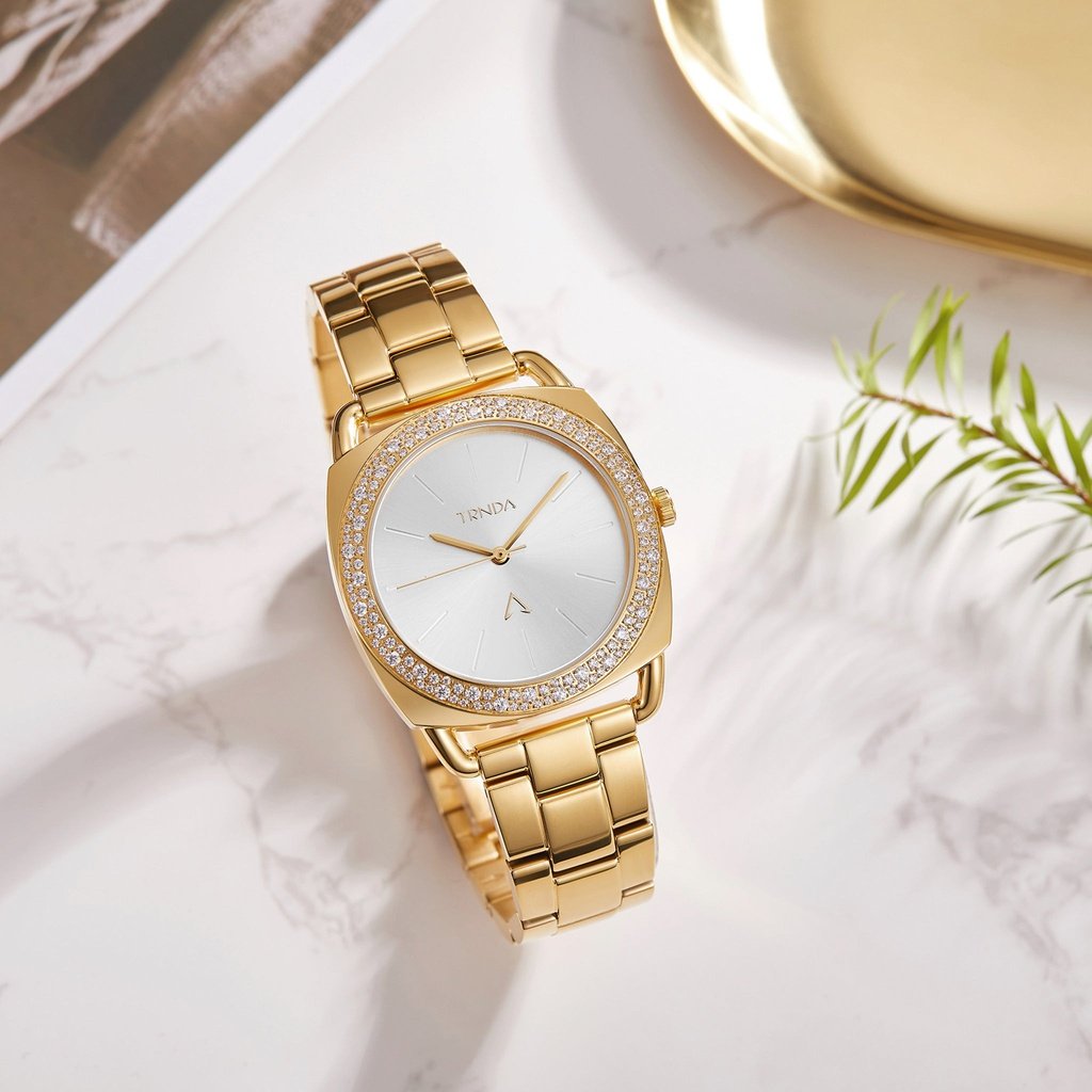 Trnda Women's Gold Stainless Steel Watch, Silver Dial | Trnda35.8