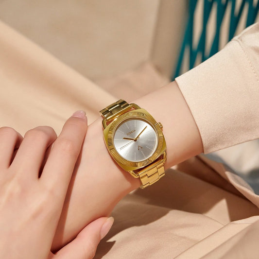 Trnda Women's Gold Stainless Steel Watch, Silver Dial | Trn-1234