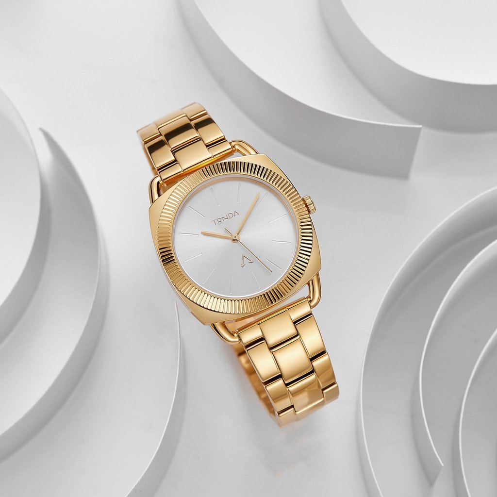Trnda Women's Gold Stainless Steel Watch, Silver Dial | Trn-1234