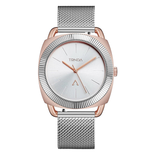 Trnda Women's Rose Gold Stainless Steel Watch, Silver Dial | Trnda-Rg35.8