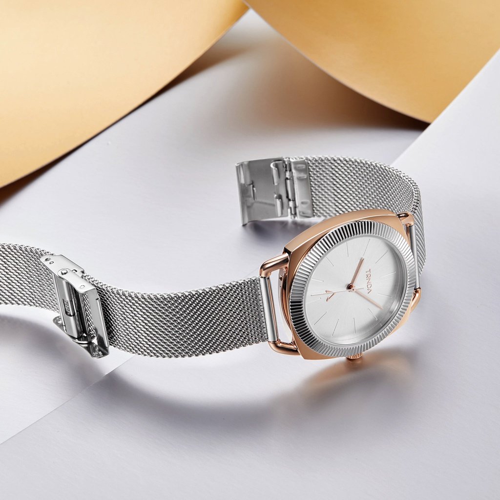 Trnda Women's Rose Gold Stainless Steel Watch, Silver Dial | Trnda-Rg35.8