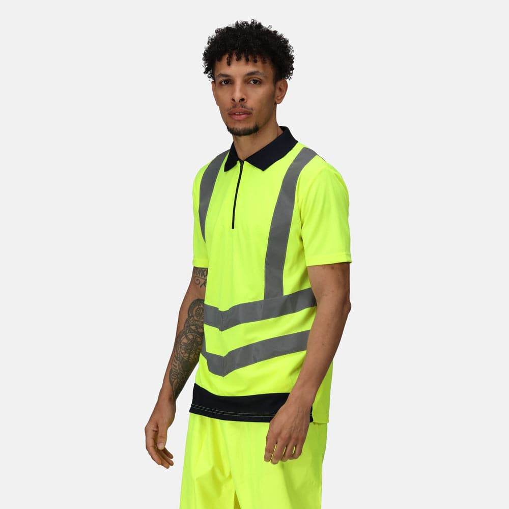 Regatta TRS189 Pro Hi-Vis Short Sleeve Polo Shirt Yellow/Navy 2XL