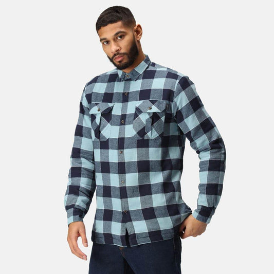 Regatta TRS216 Shelford Padded Check Shirt Jacket Blue Check 2XL