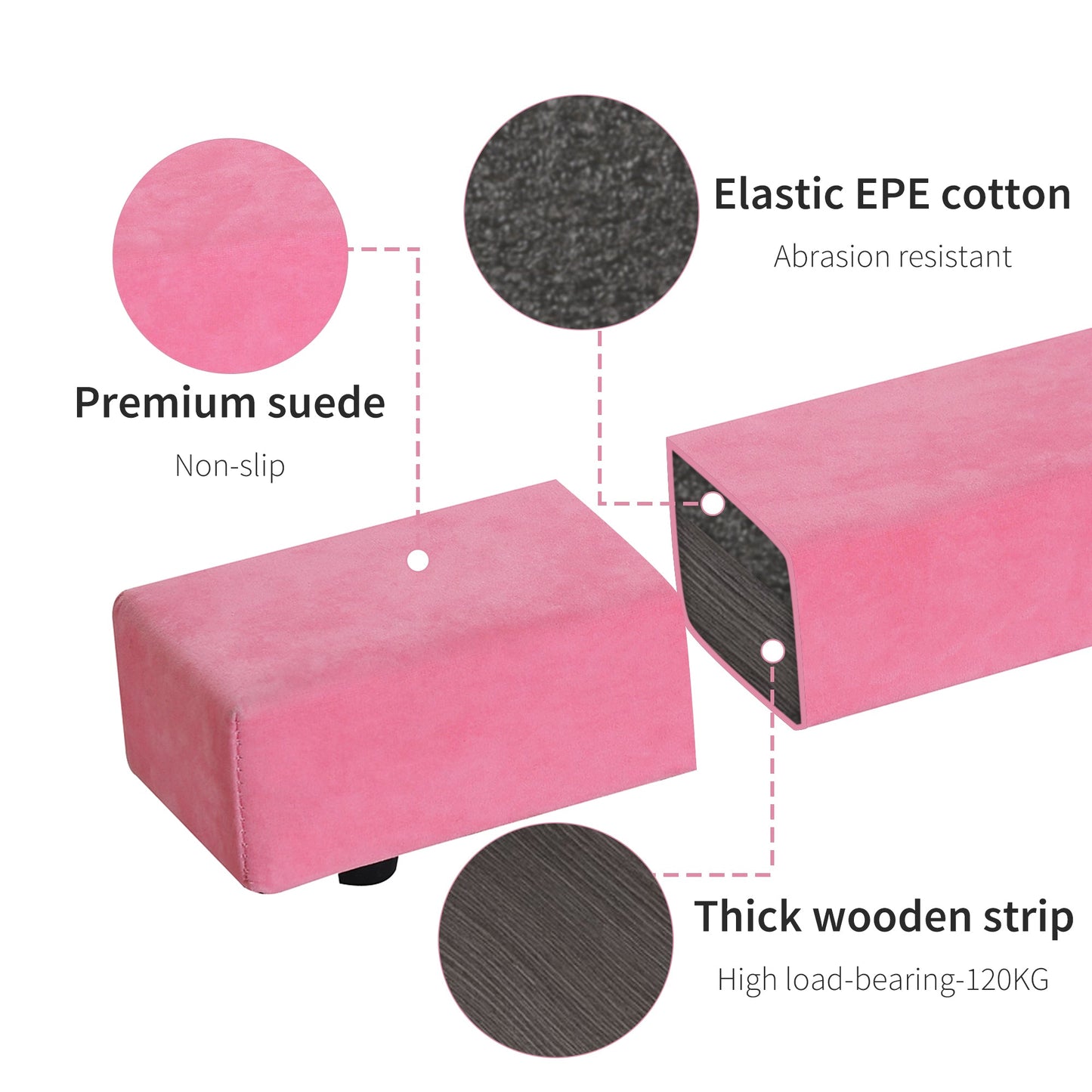 HOMCOM Balance Beam Trainer Fold Performance Gymnastics Suede Pink 2.1M Home
