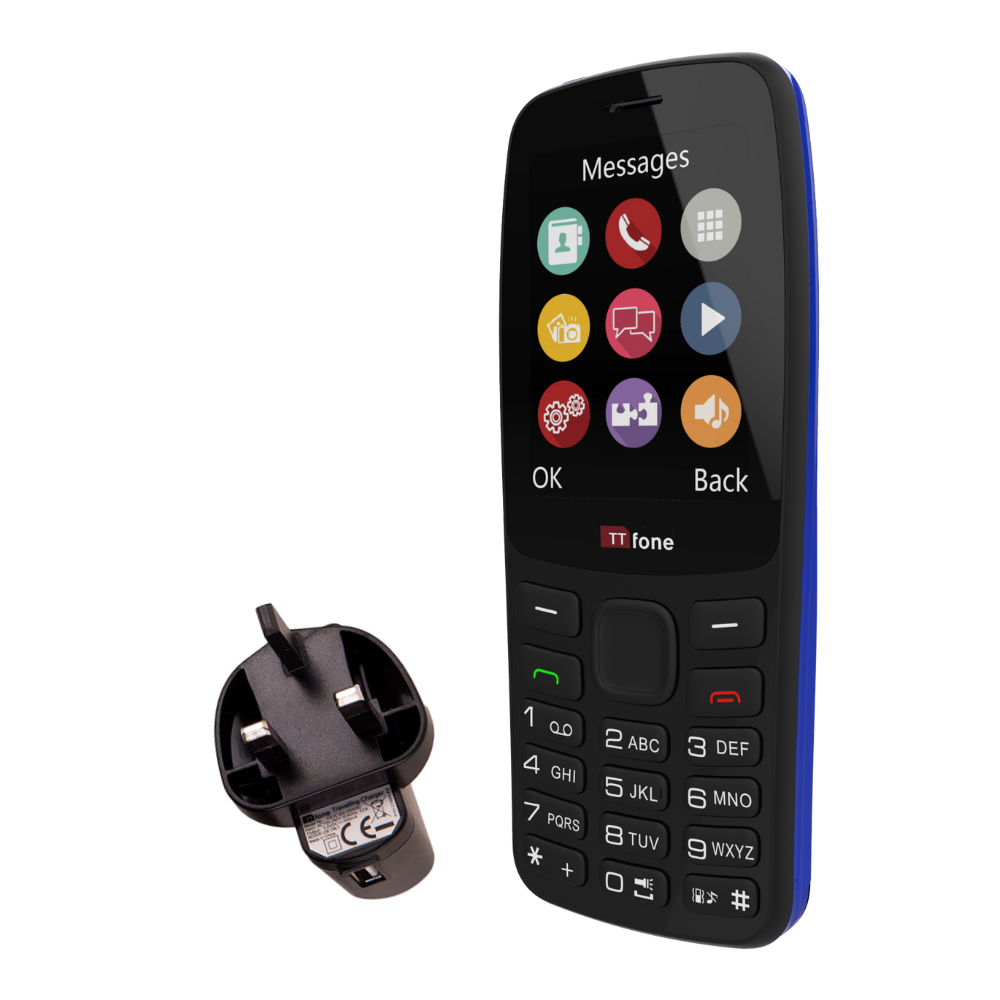 TTfone TT175 2.4inch UK Sim Free Dual Sim Basic Simple Feature Mobile Phone  Unlocked with camera Torch Media Games with Mains Charger