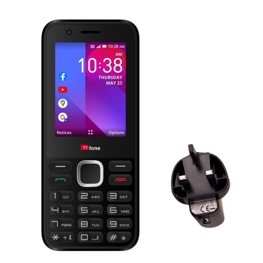 TTfone TT240 Simple Easy to use Mobile Phone with Mains Charger and Vodafone Pay As You Go Sim Card