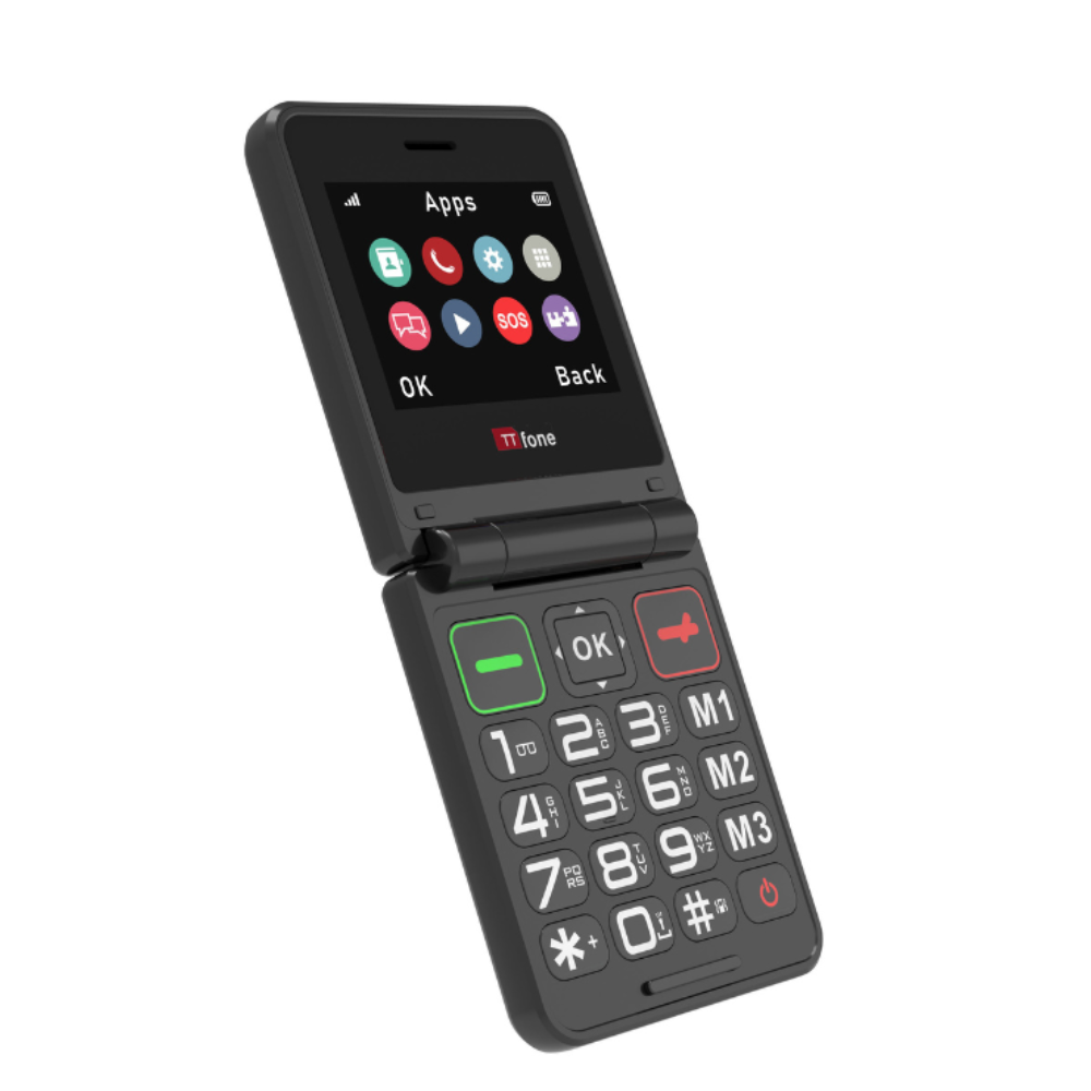 TTfone TT660 Flip Mobile Phone for Seniors - Folding Design, Big Buttons, Emergency Assistance, Long Battery Life with Dock Charger and O2 Sim Card