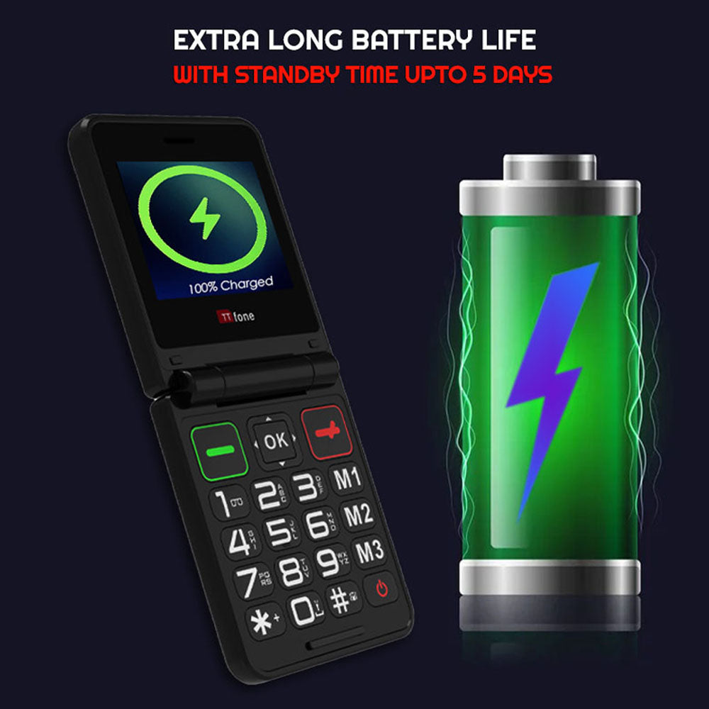 TTfone TT660 Flip Mobile Phone for Seniors - Folding Design, Big Buttons, Emergency Assistance, Long Battery Life with Dock Charger and O2 Sim Card