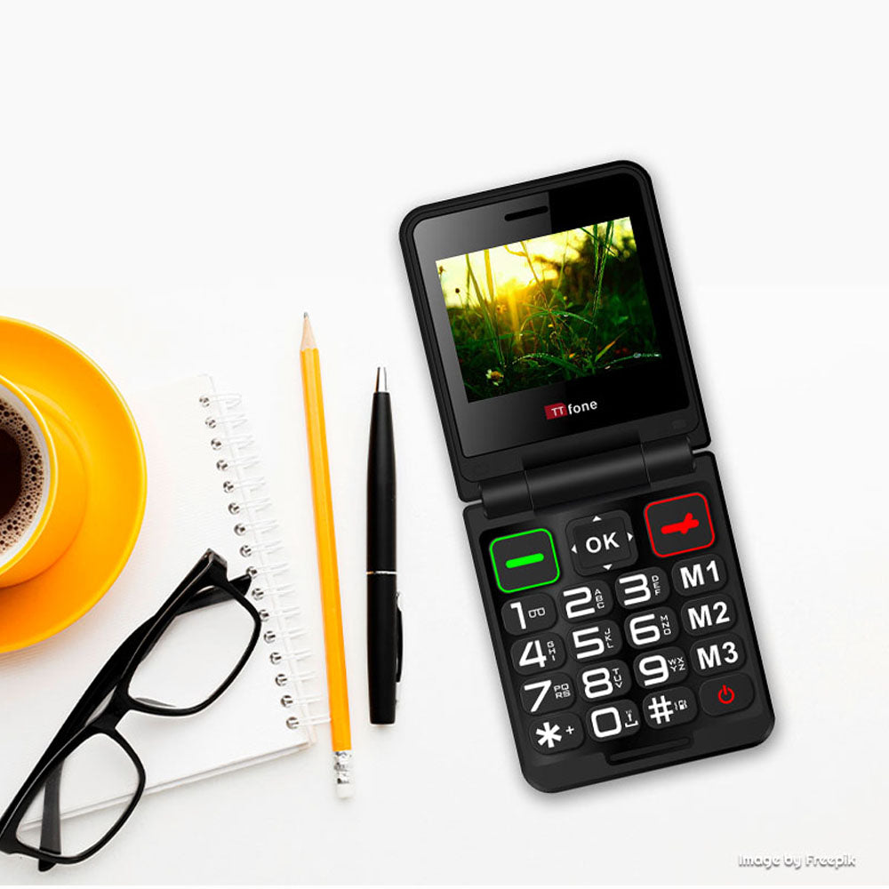 TTfone TT660 Flip Big Button Mobile with Vodafone SIM, USB C Mains Charger