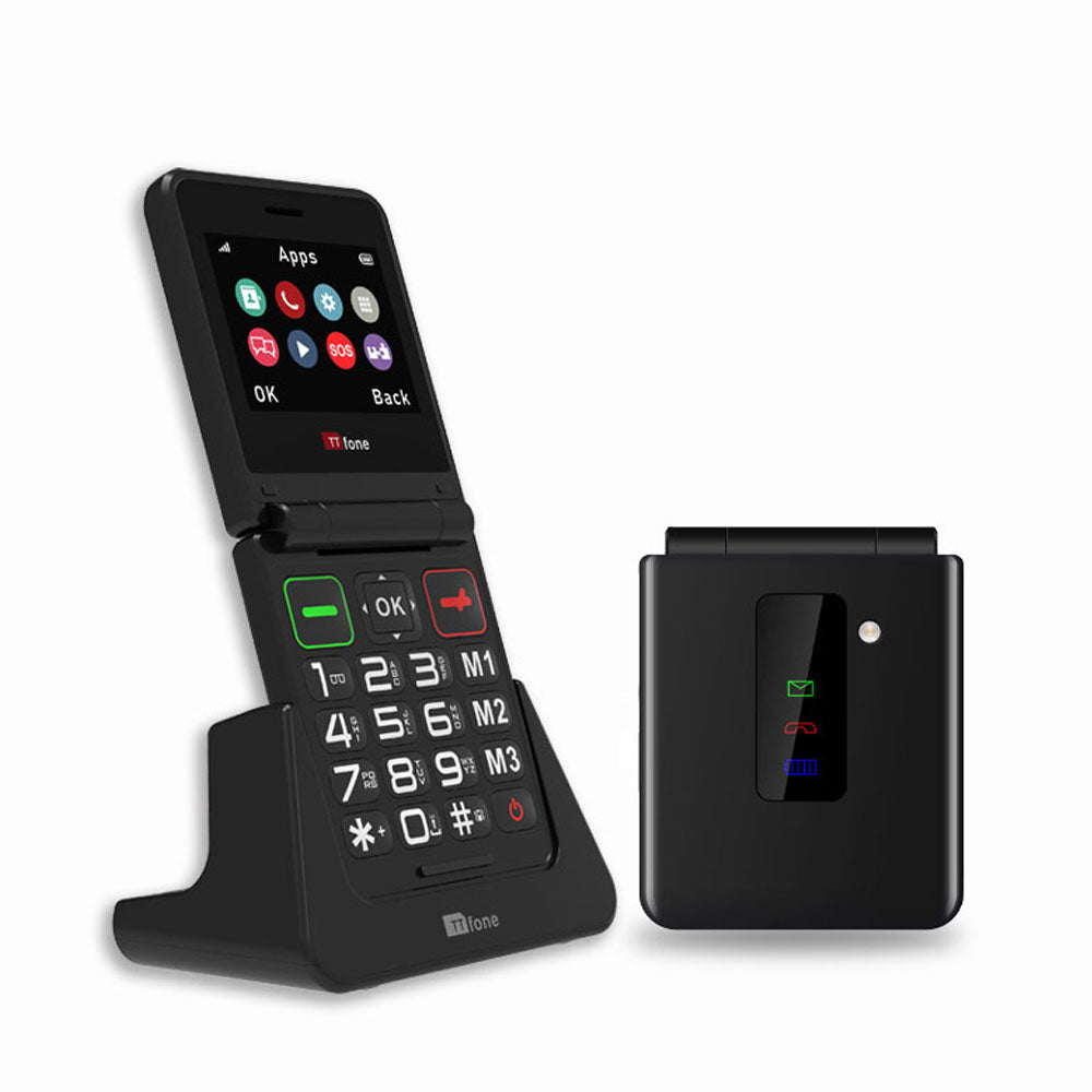 TTfone TT660 Flip Mobile Phone for Seniors - Folding Design, Big Buttons, Emergency Assistance, Long Battery Life with Dock Charger and O2 Sim Card