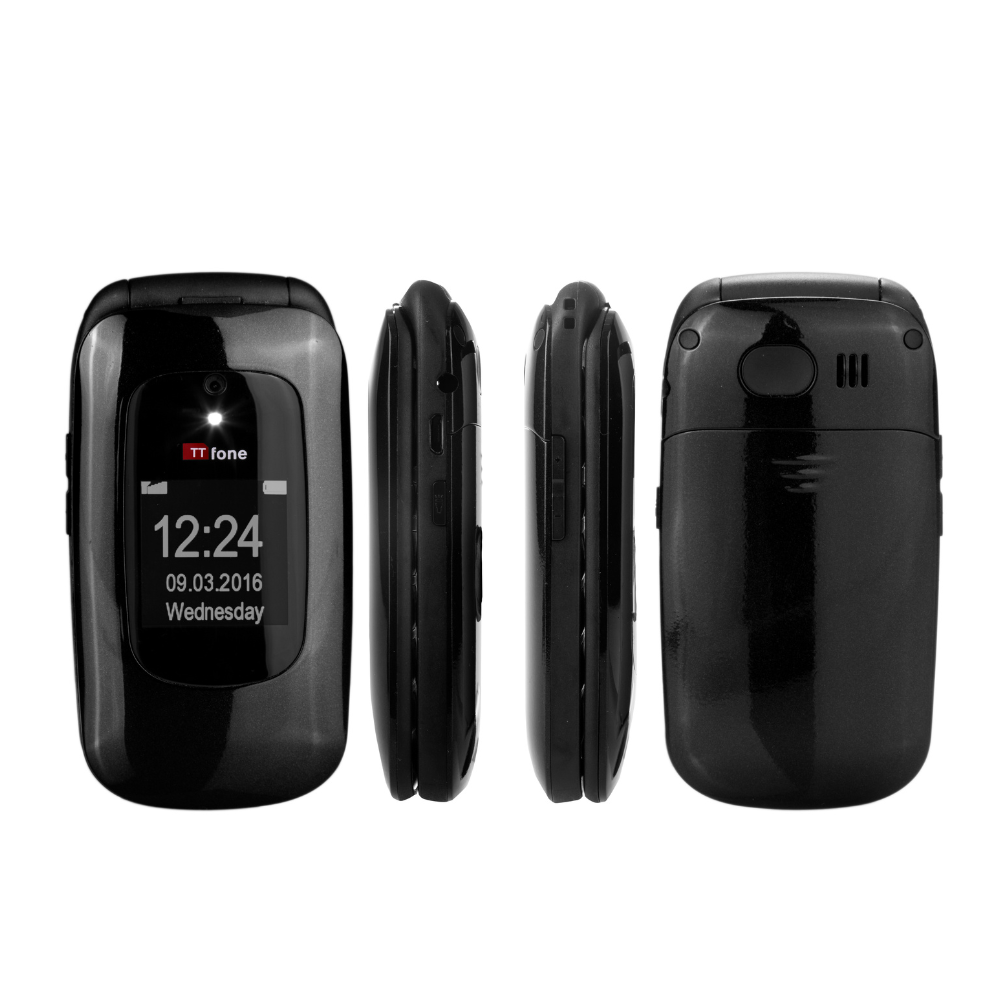 TTfone Lunar TT750 Black Flip Big Button Easy Menu Mobile with Vodafone Pay As You Go SIM