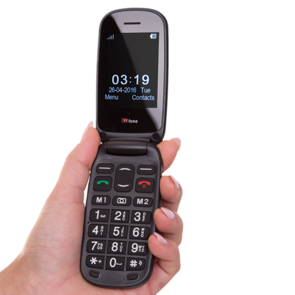 TTfone Lunar TT750 Black Flip Big Button Easy Menu Mobile with Vodafone Pay As You Go SIM