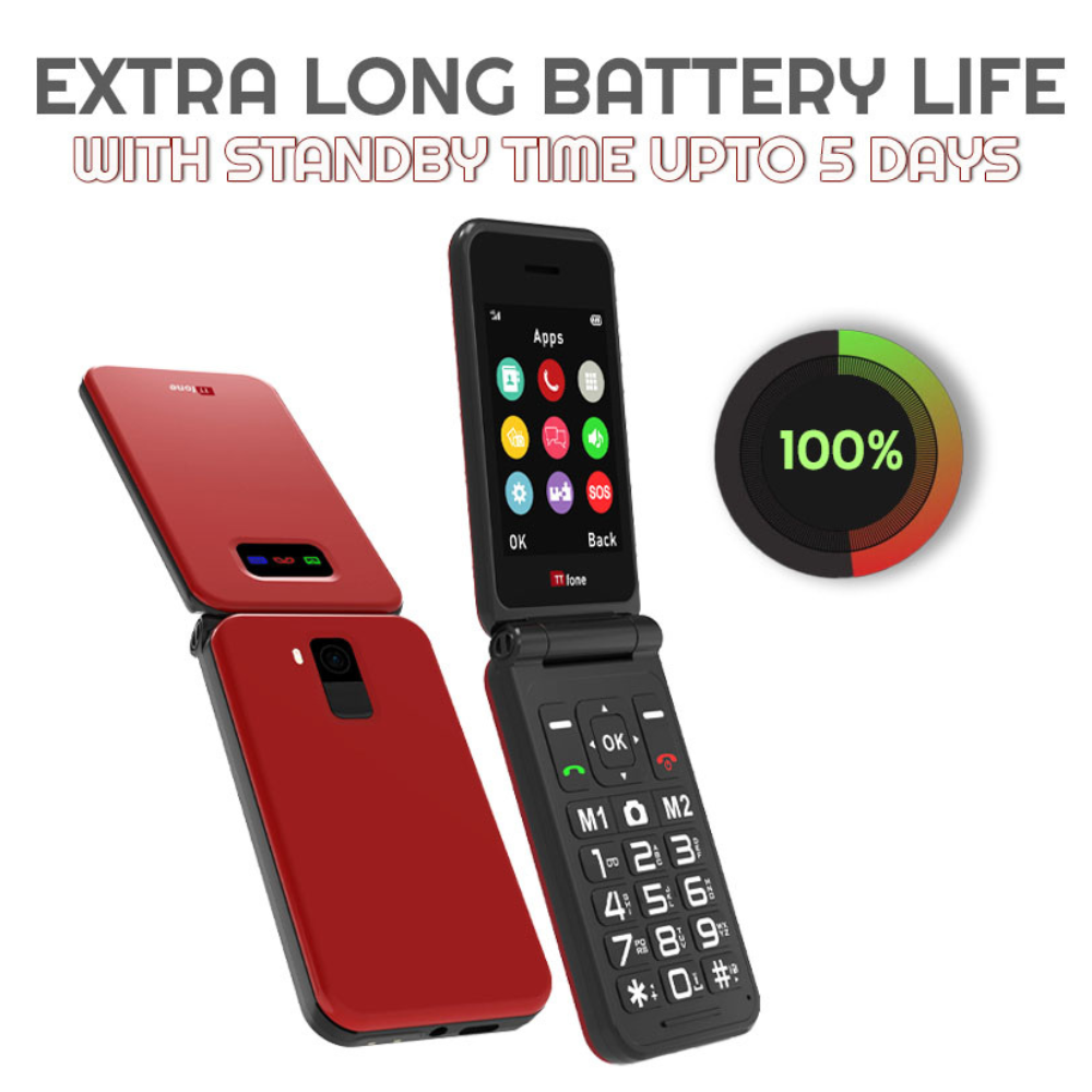 TTfone TT760 4G USB-C Mobile Phone for the Elderly, Simple and easy to use flip folding cell cheap and easy to use - Red with USB Cable GiffGaff Pay as you go