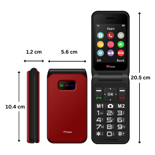 TTfone TT760 4G USB-C Mobile Phone for the Elderly, Simple and easy to use flip folding cell cheap and easy to use - Red with USB Cable GiffGaff Pay as you go