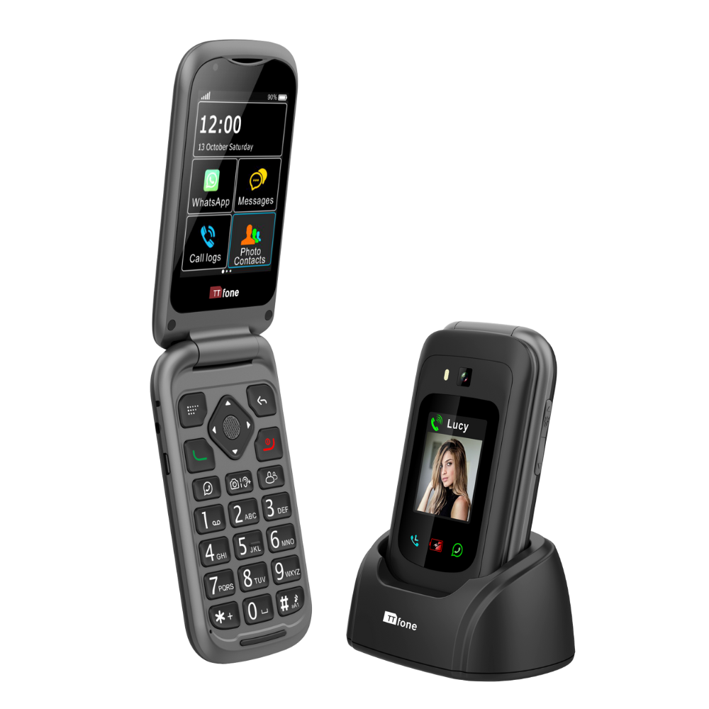 TTfone TT970 Whatsapp 4G Touchscreen Senior Big Button Flip Mobile Phone - With 8MP Camera and Hearing Aid Compatible - Easy and Simple to Use O2 Pay as you go
