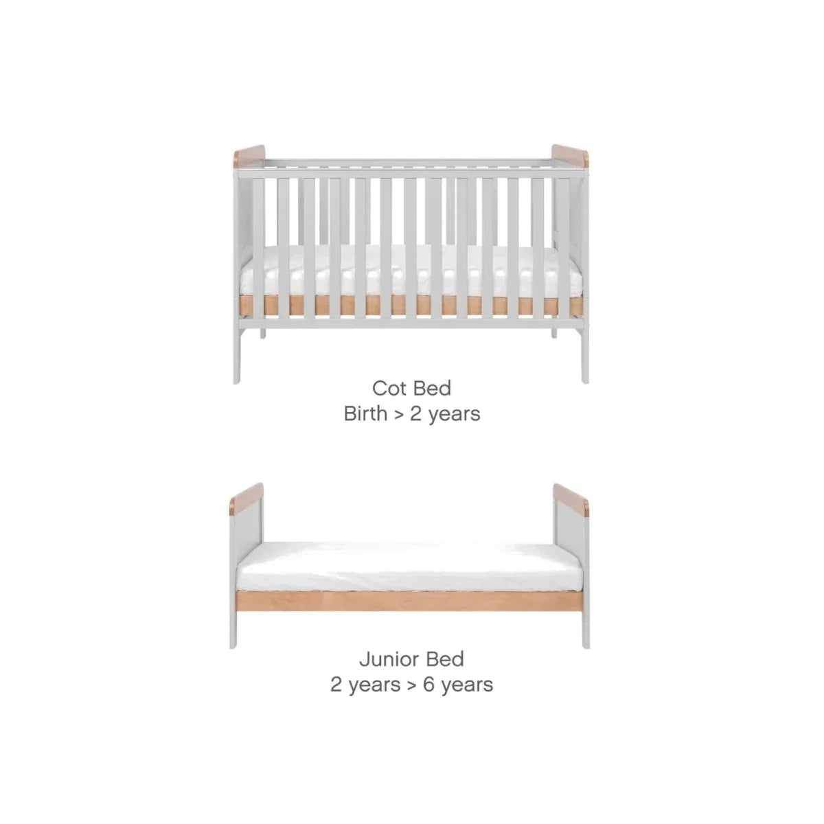 Tutti Bambini Rio 2 Piece Room Set with Pocket Sprung Mattress - Dove Grey/Honey Oak