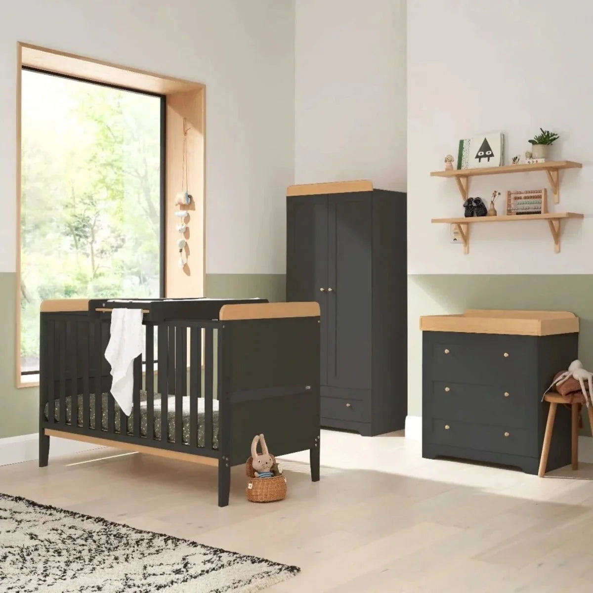 Tutti Bambini Rio 3 Piece Room Set with Deluxe Fibre Mattress - Slate/Honey Oak