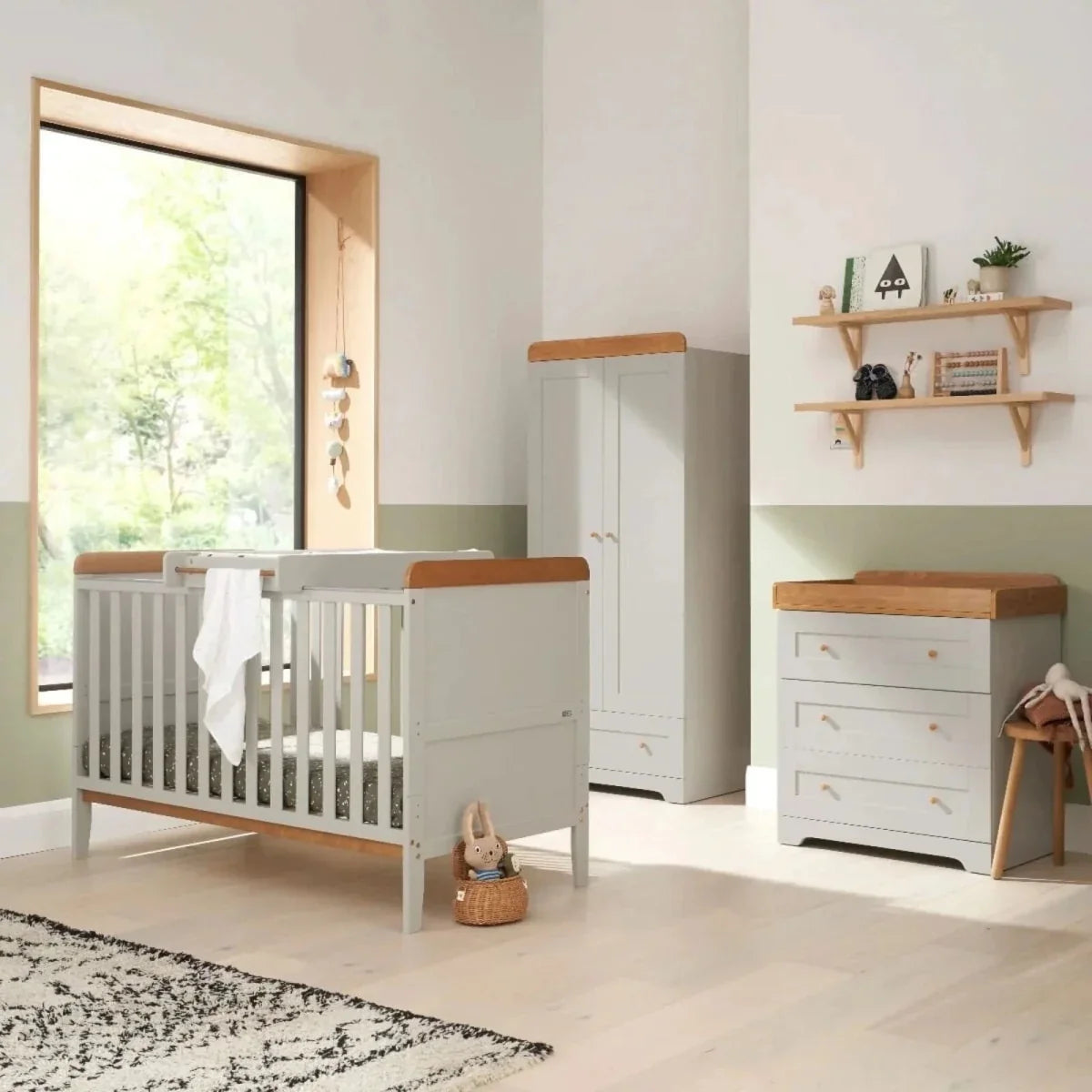 Tutti Bambini Rio 3 Piece Room Set with Deluxe Fibre Mattress - Dove Grey/Honey Oak