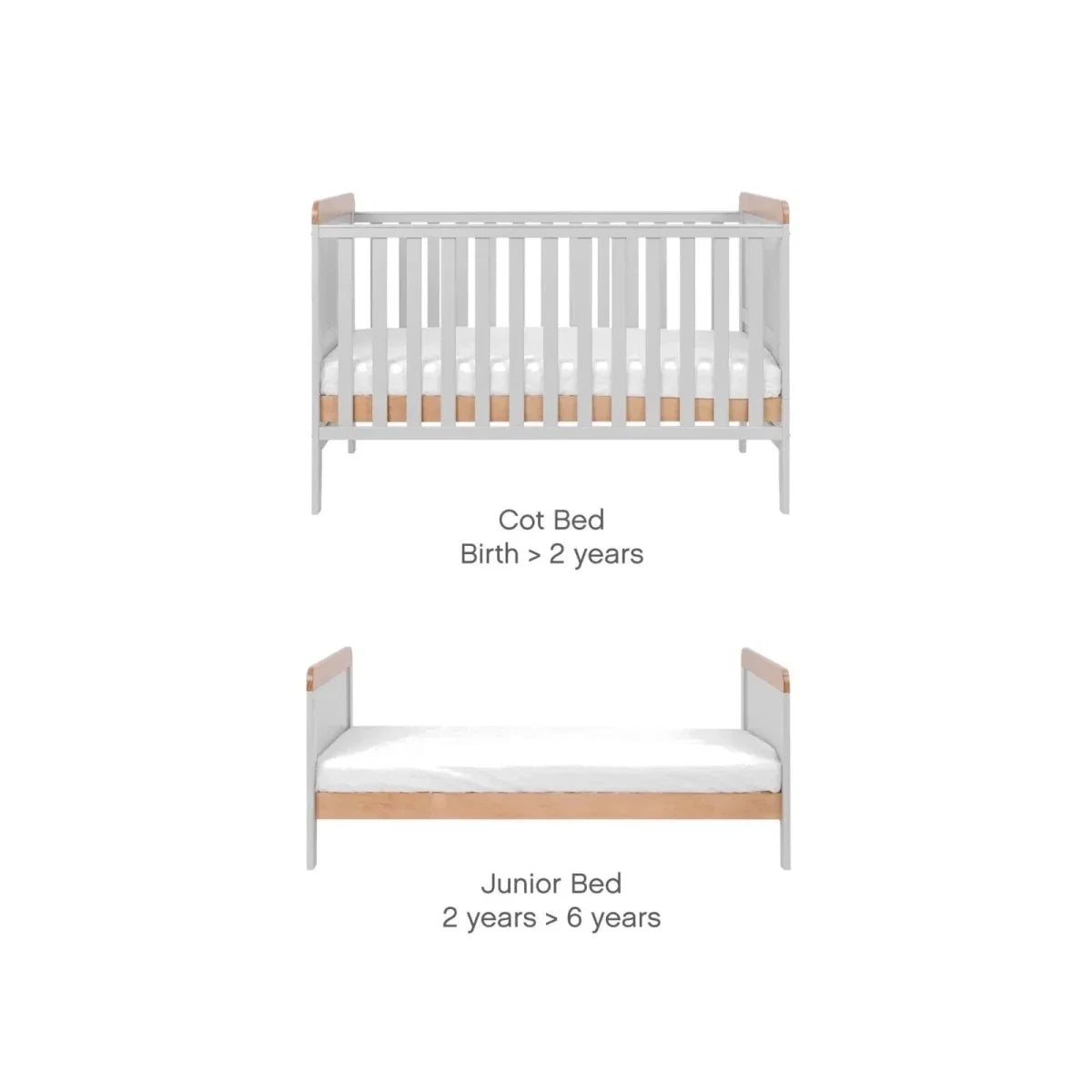 Tutti Bambini Rio 3 Piece Room Set with Deluxe Fibre Mattress - Dove Grey/Honey Oak