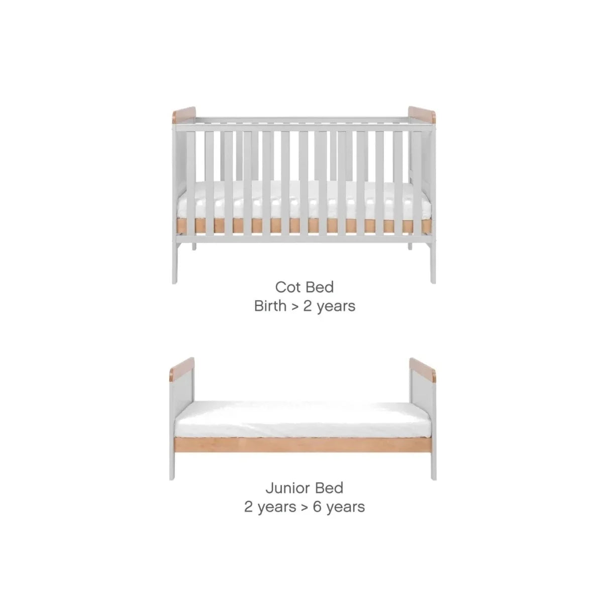 Tutti Bambini Rio 3 Piece Room Set with Sprung Mattress - Dove Grey/Honey Oak