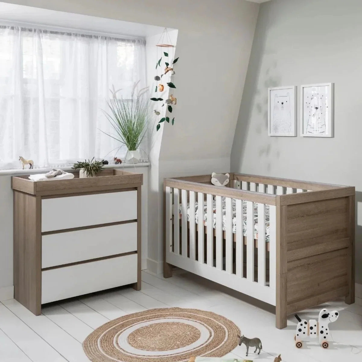 Tutti Bambini Modena 2 Piece Room Set with Sprung Fibre Mattress - White/Oak
