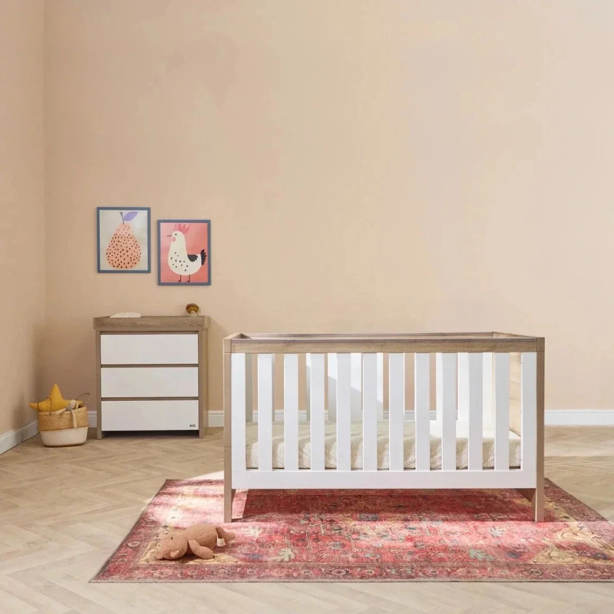 Tutti Bambini Modena 2 Piece Room Set with Sprung Fibre Mattress - White/Oak