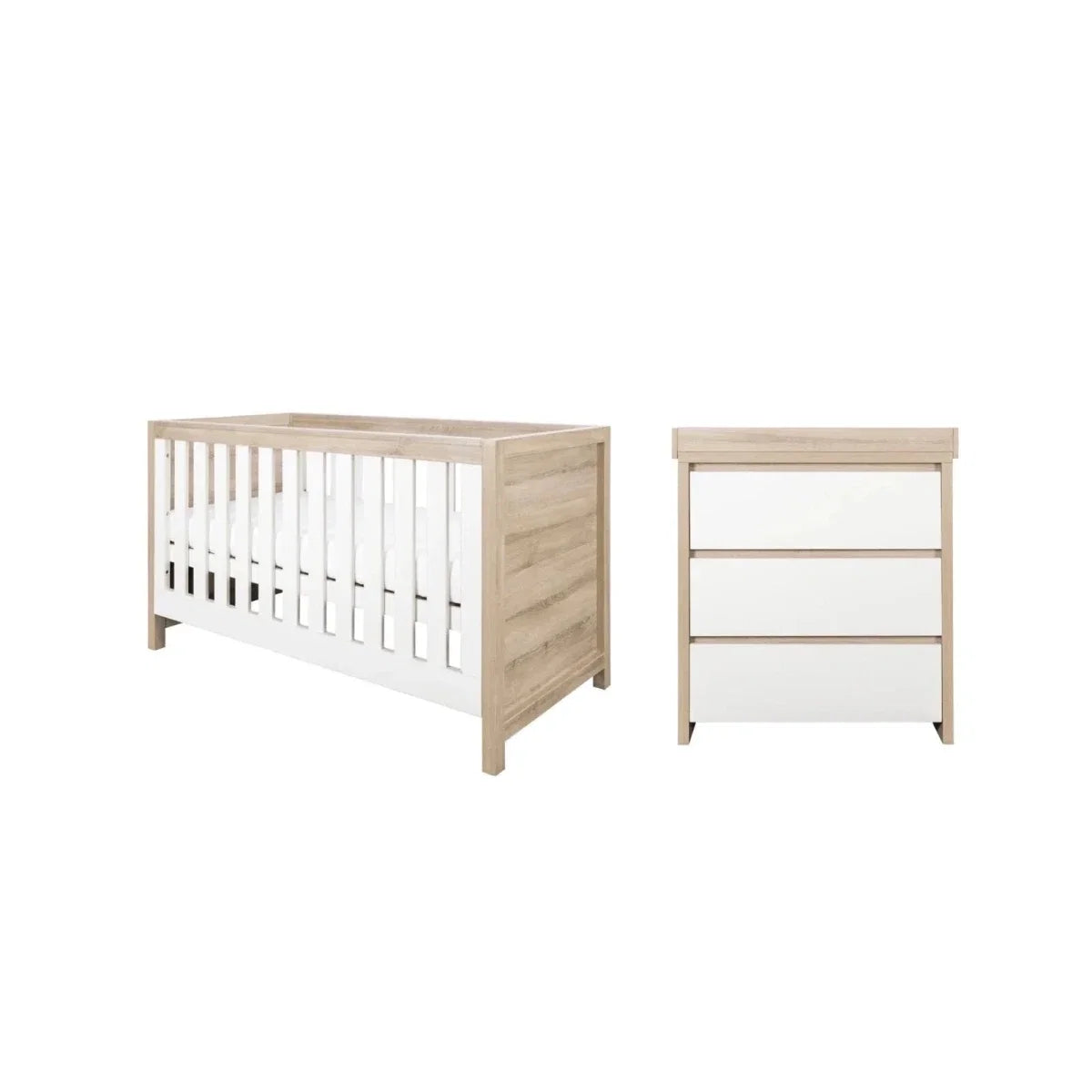 Tutti Bambini Modena 2 Piece Room Set with Sprung Fibre Mattress - White/Oak