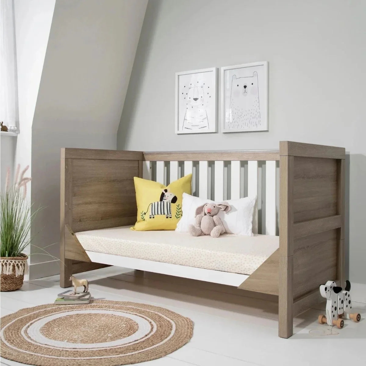 Tutti Bambini Modena 2 Piece Room Set with Sprung Fibre Mattress - White/Oak