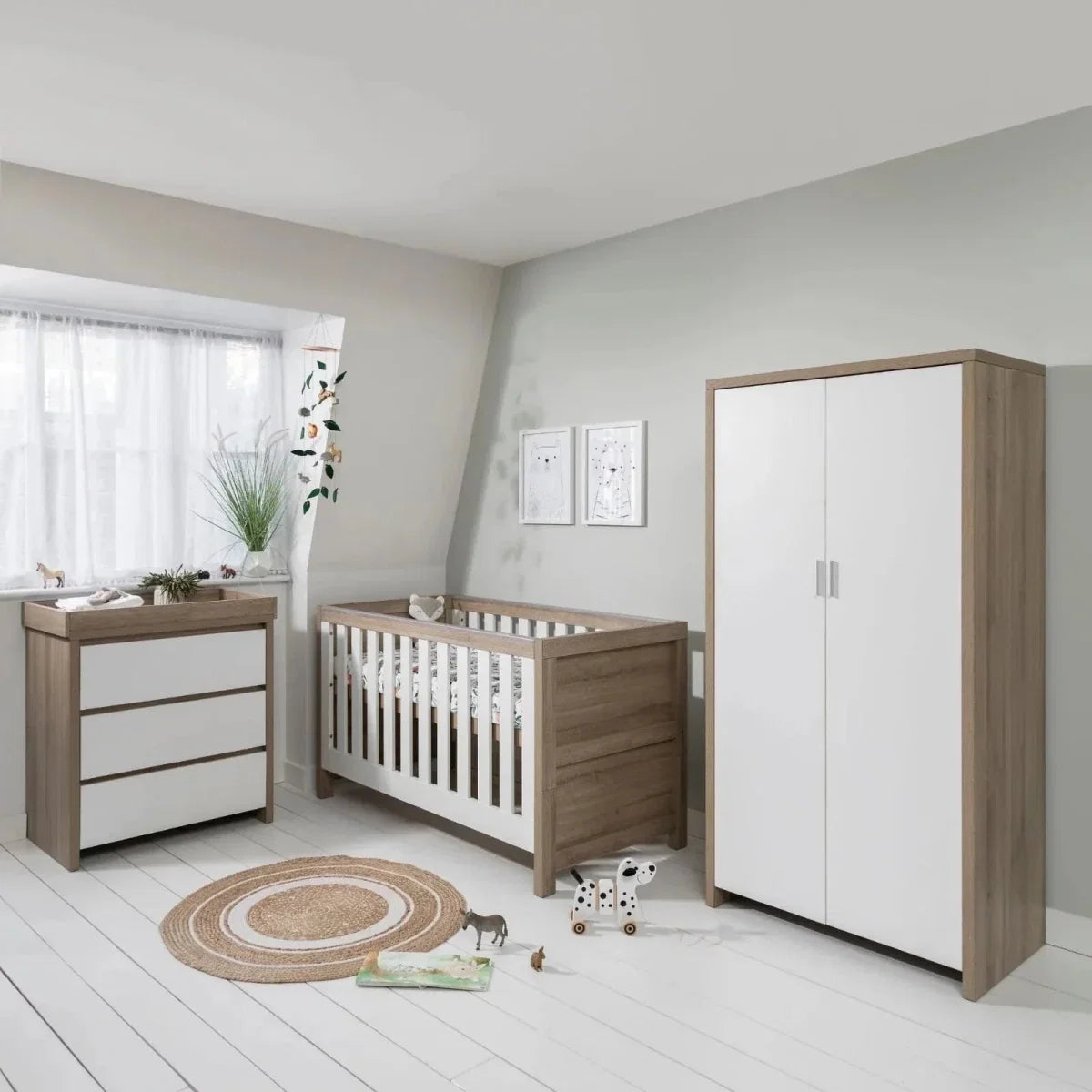 Tutti Bambini Modena 3 Piece Room Set with Deluxe Fibre Mattress - White/Oak