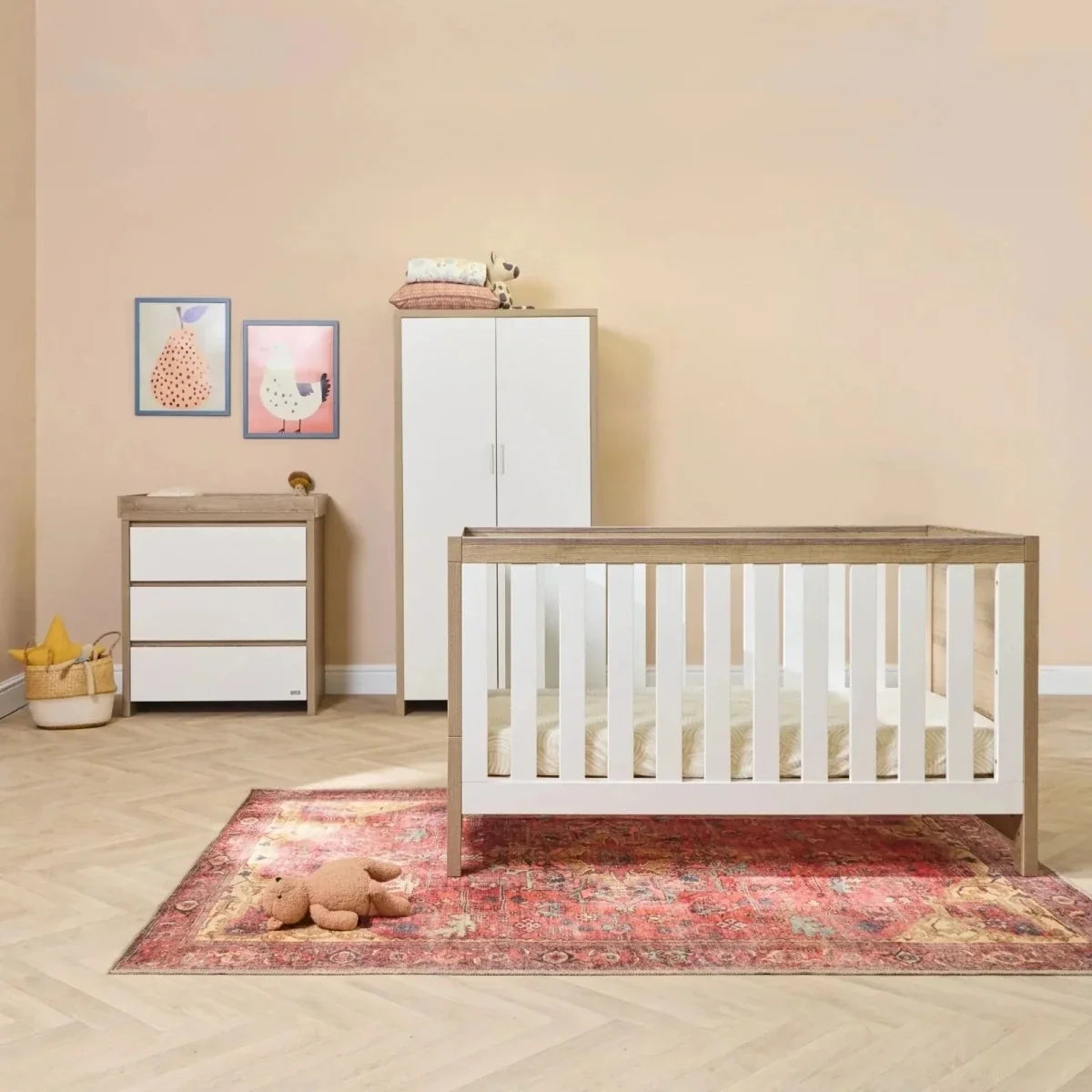 Tutti Bambini Modena 3 Piece Room Set with Deluxe Fibre Mattress - White/Oak