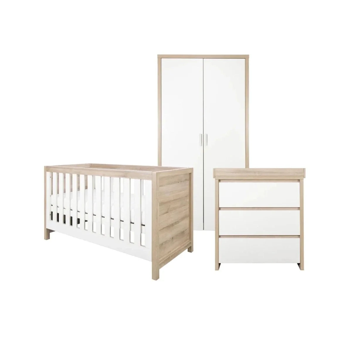 Tutti Bambini Modena 3 Piece Room Set with Deluxe Fibre Mattress - White/Oak