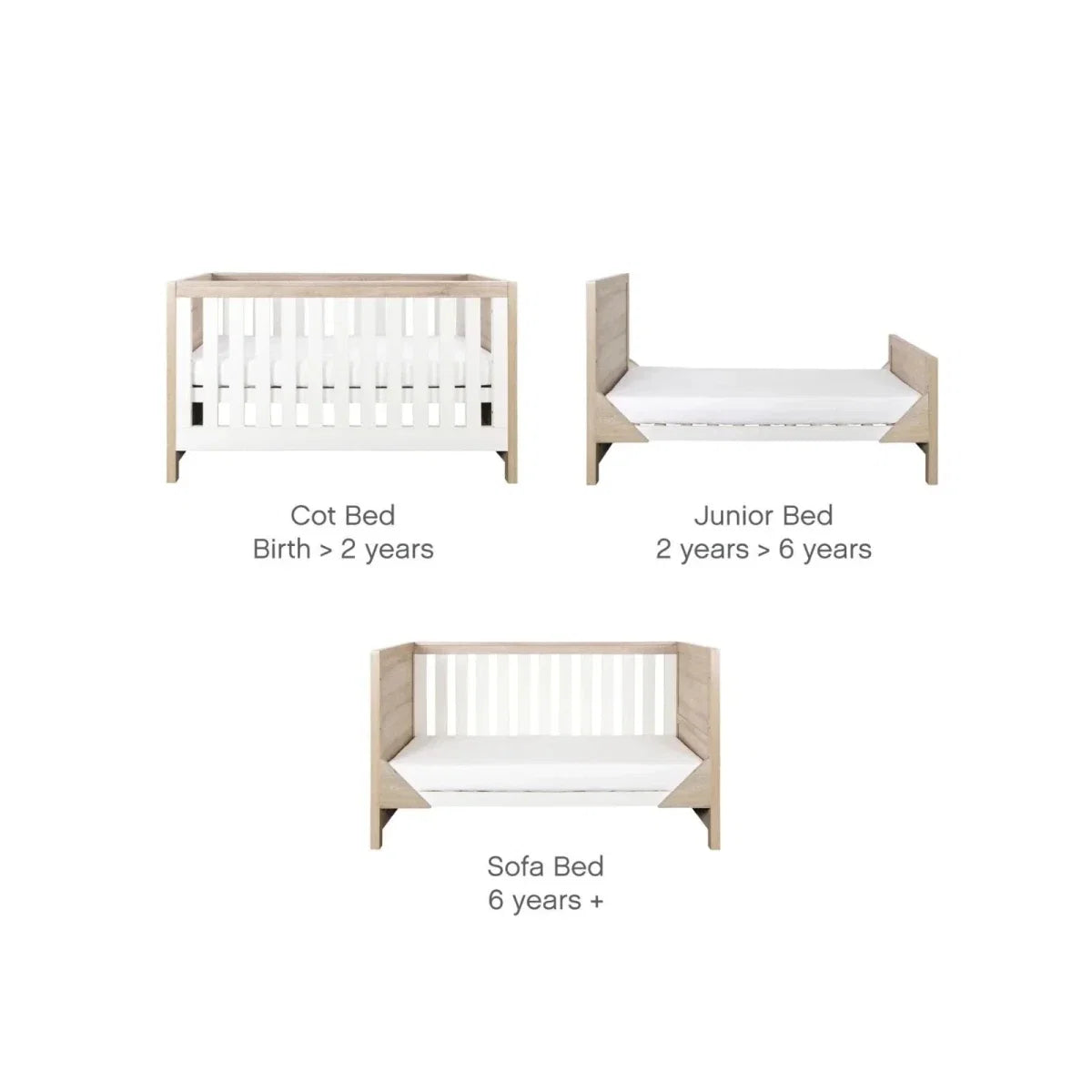 Tutti Bambini Modena 3 Piece Room Set with Deluxe Fibre Mattress - White/Oak