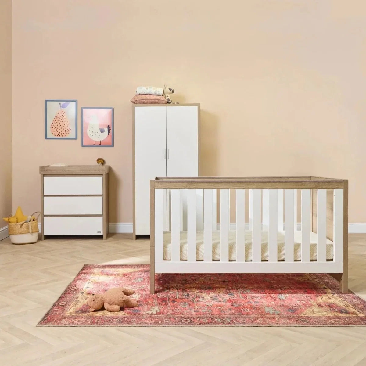 Tutti Bambini Modena 3 Piece Room Set with Pocket Sprung Mattress - White/Oak