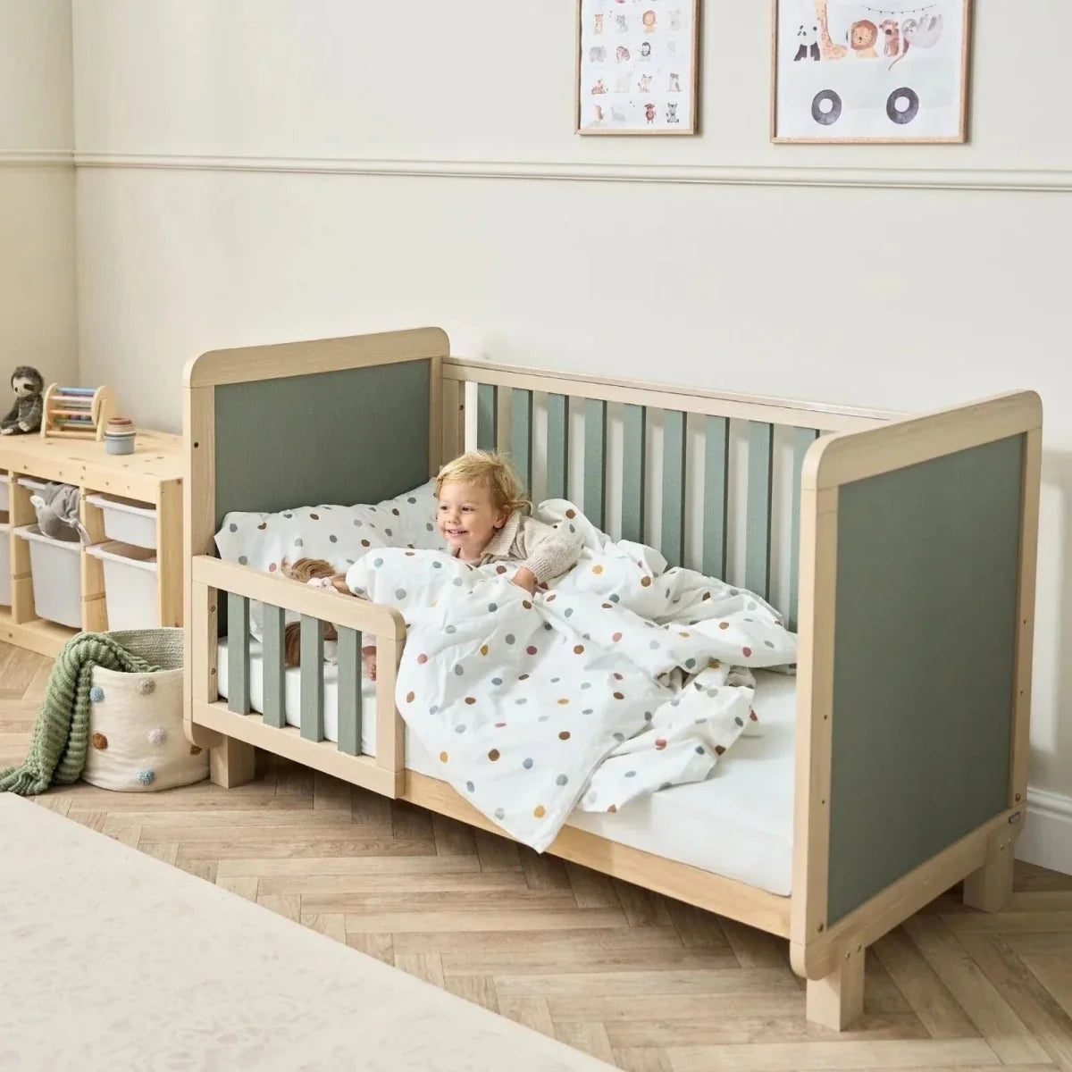 Tutti Bambini Kuba Cot Bed - Golden Oak/Sage Weave