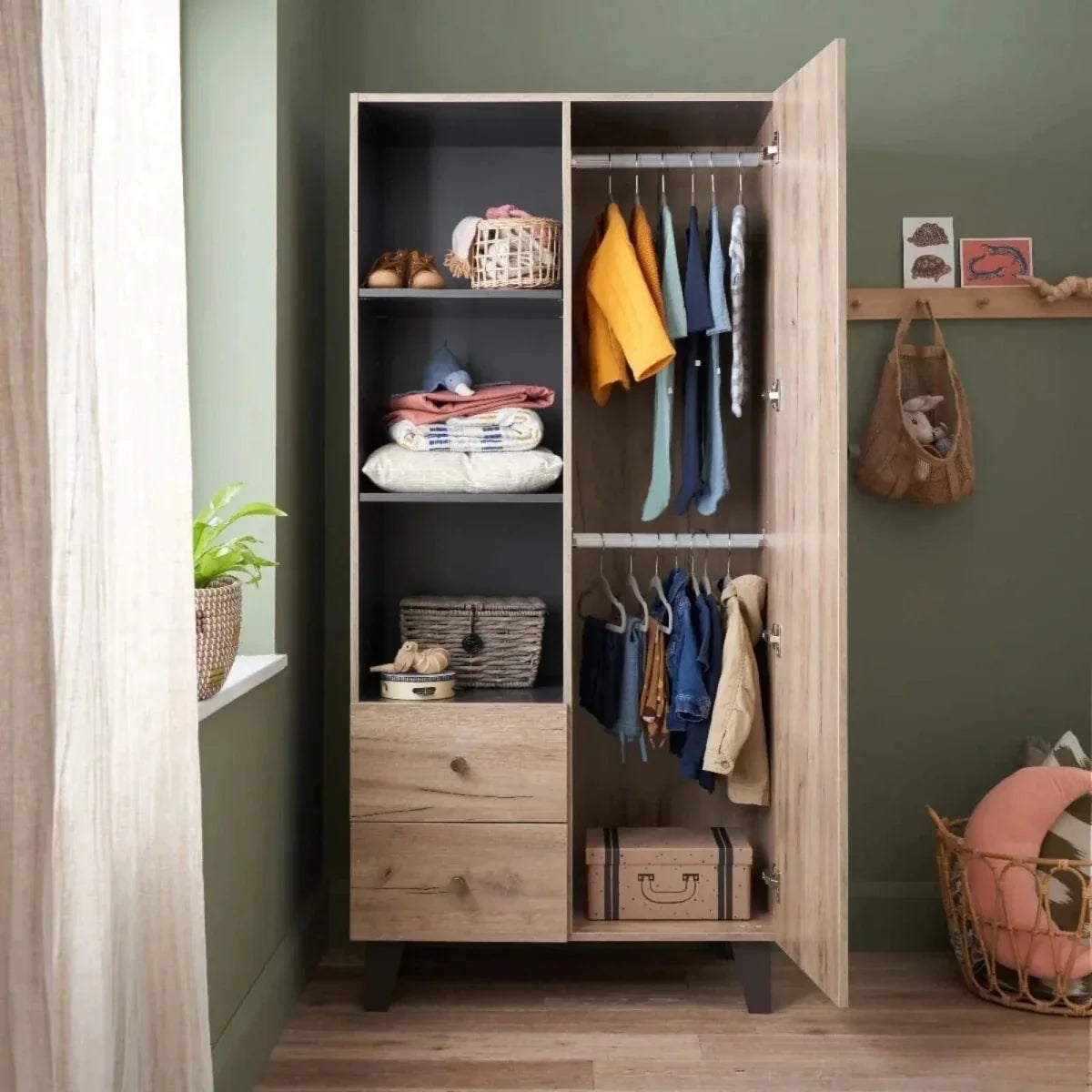 Tutti Bambini Como Wardrobe - Distressed Oak/Slate Grey