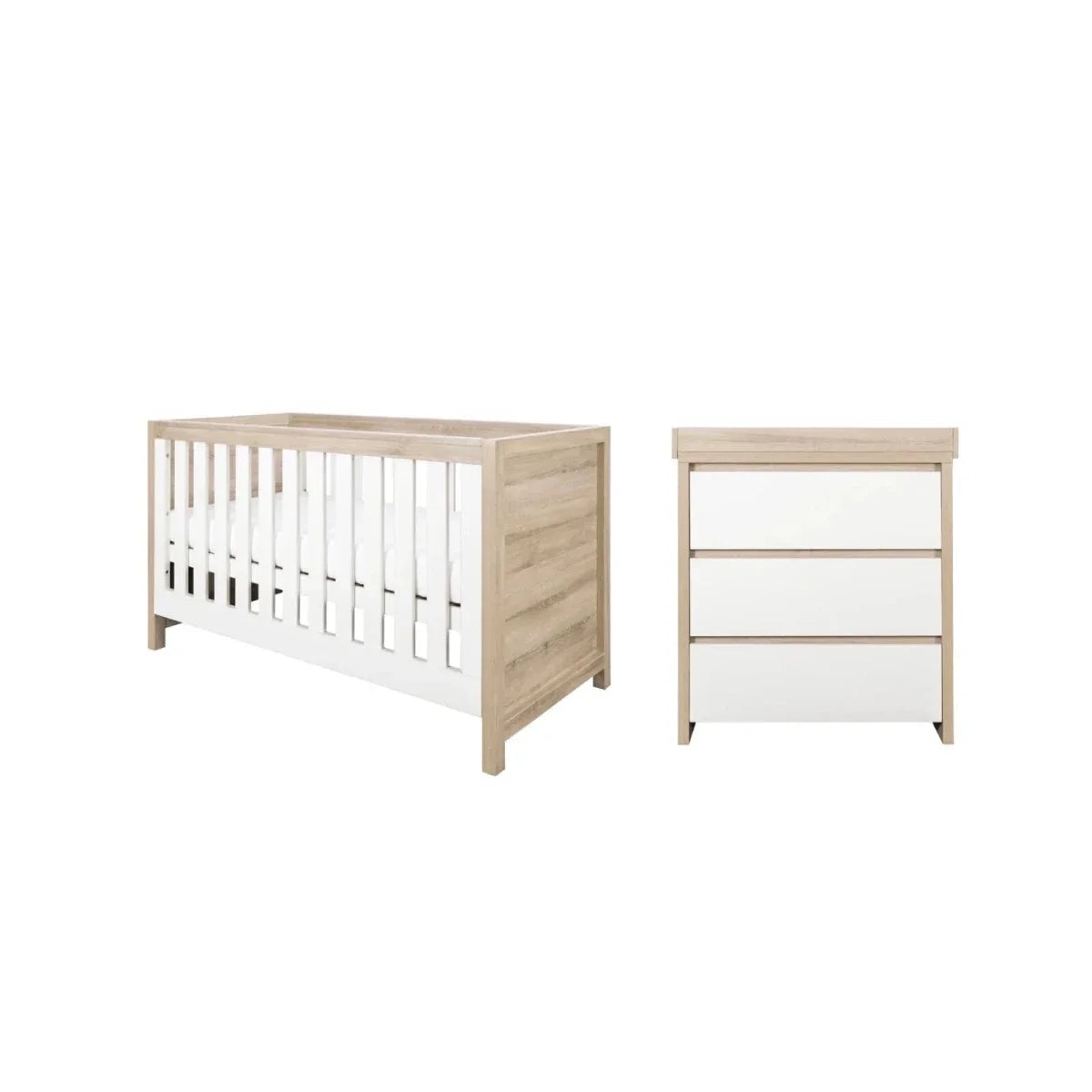 Tutti Bambini Modena 2 Piece Room Set with Deluxe Fibre Mattress - White/Oak