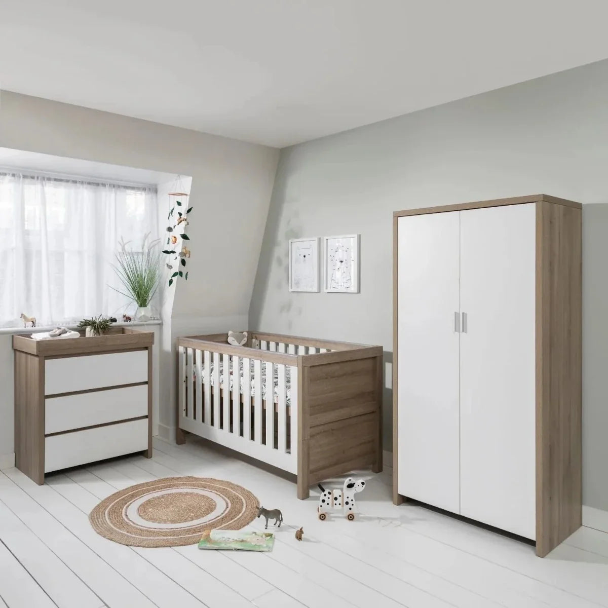 Tutti Bambini Modena 3 Piece Room Set with Sprung Fibre Mattress - White/Oak