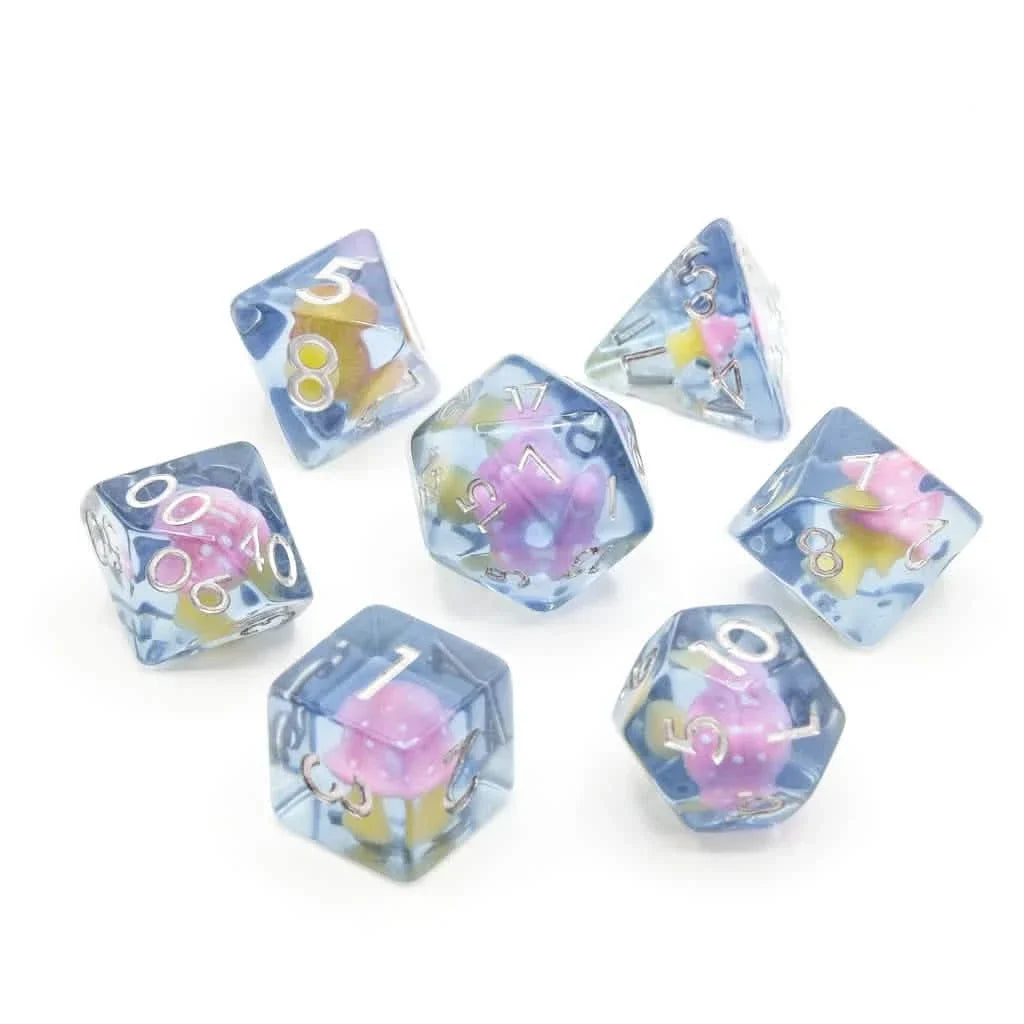 Pink Mushies | Soft Edge Dice | Resin | 7 Piece Set