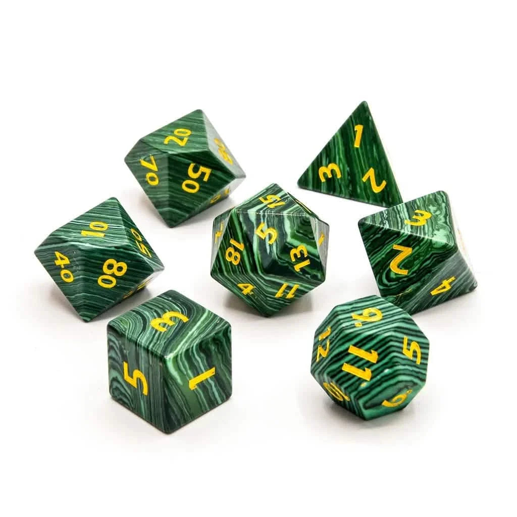 Malachite | Gemstone Dice | 7 Piece Set