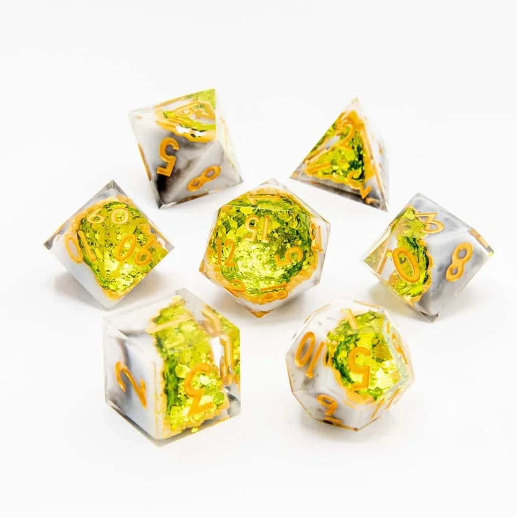 Arctic Emerald | Sharp Edge Dice | Resin | 7 Piece Set