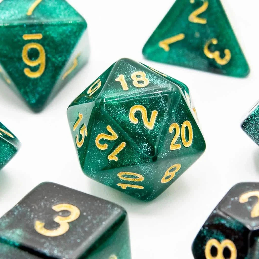 Emerald Night | Soft Edge Dice | Acrylic | 7 Piece Set