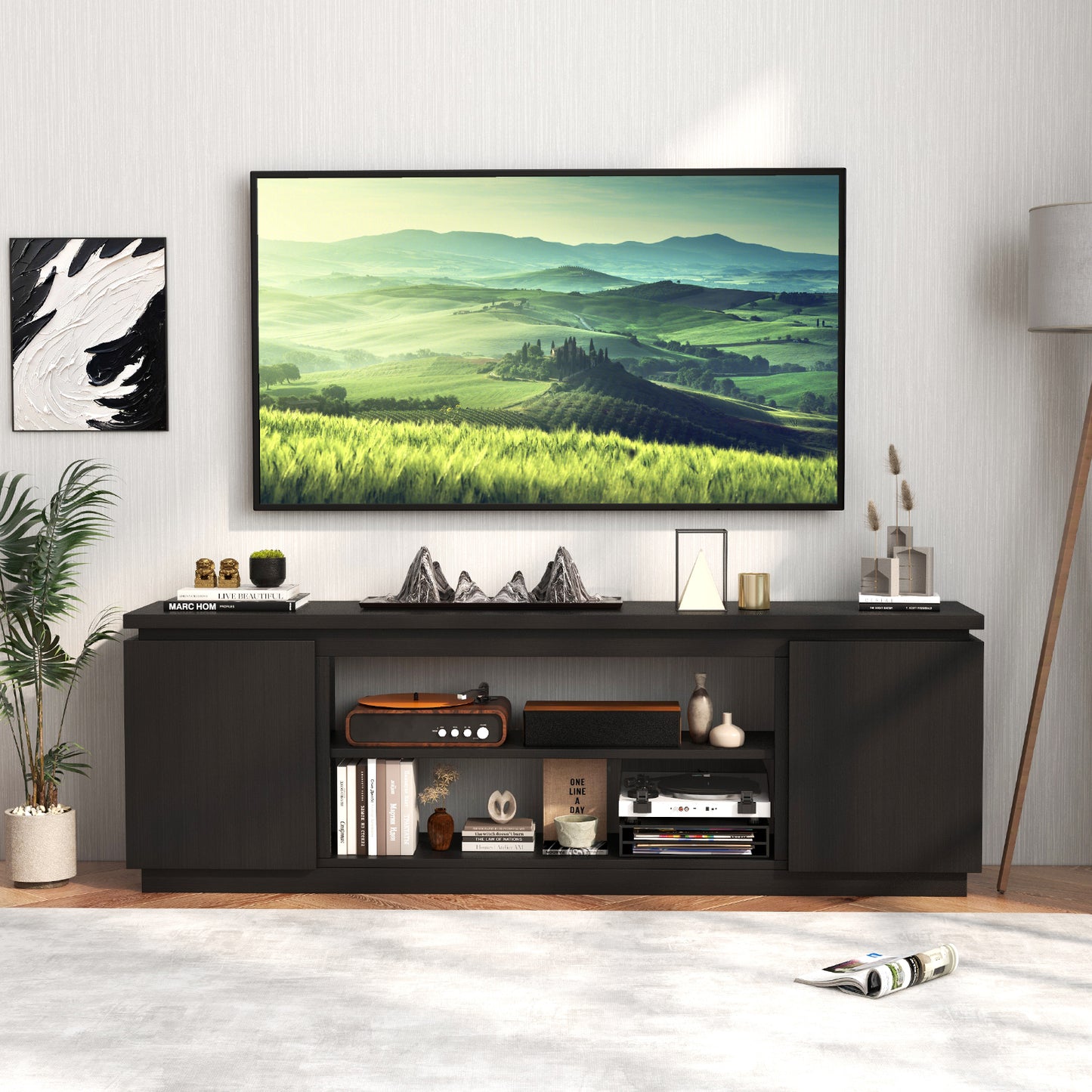 TV Cabinet for TVs up to 80 Inch Media Console Table with 3 Adjustable Shelves-Black