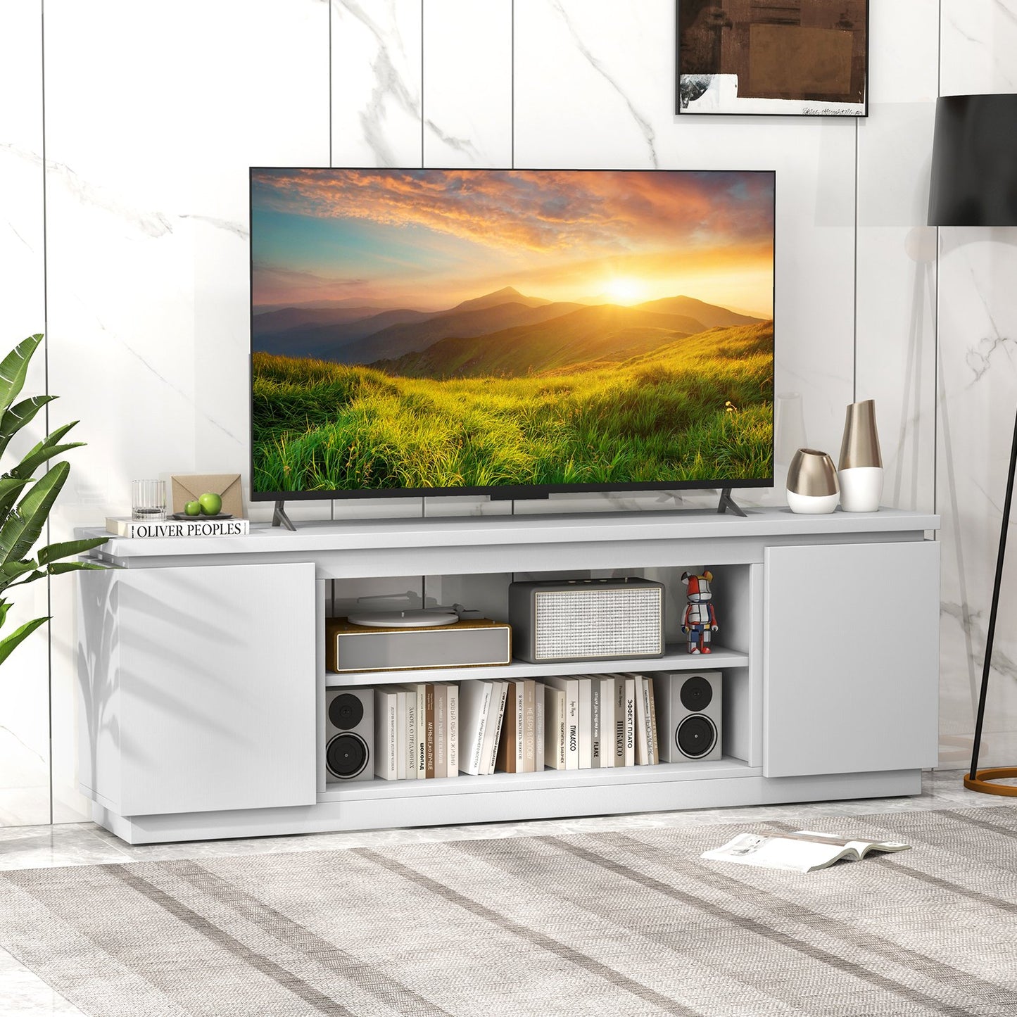 TV Cabinet for TVs up to 80 Inch Media Console Table with 3 Adjustable Shelves-Black